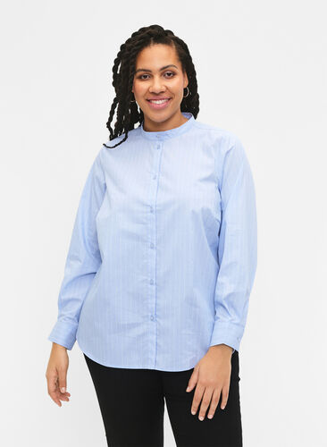 Zizzi FLASH – koszula w prazki, Light Blue Stripe, Model image number 0