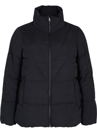 Zizzi Short winter jacket with zip and high collar, Black, Packshot image number 0