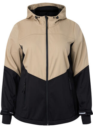 Zizzi Softshell jacket with colour-block, Black Comb, Packshot image number 0