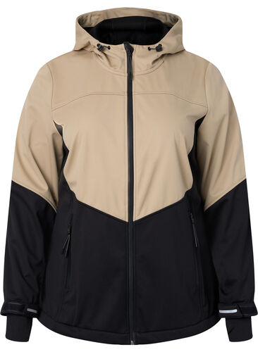 Zizzi Softshell jacket with colour-block, Black Comb, Packshot image number 0