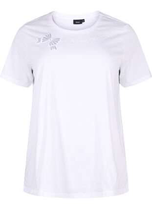 Zizzi T-shirt z bawelny organicznej z kokardka, Bright White, Packshot image number 0