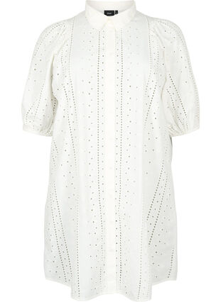 Zizzi Bawelniana sukienka koszulowa z haftem angielskim, Off White, Packshot image number 0