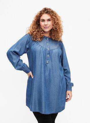 Zizzi Tunika z dlugim rekawem wykonana z materialu TENCEL™ Lyocell, Medium Blue denim, Model image number 0