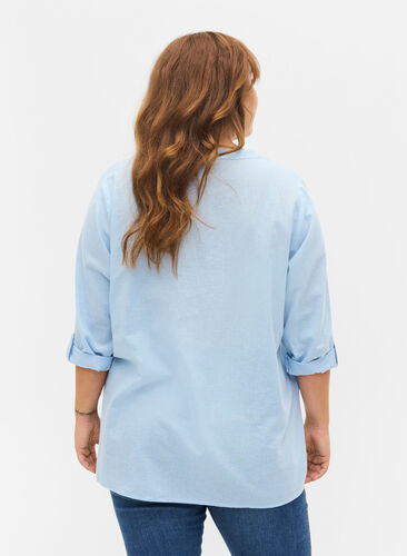 Zizzi Cotton blouse with lace details, Chambray Blue, Model image number 1