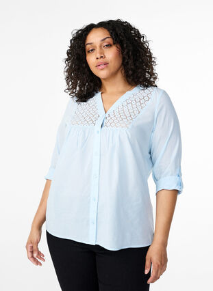 Zizzi FLASH – koszula z szydelkowym detalem, Cashmere Blue, Model image number 0