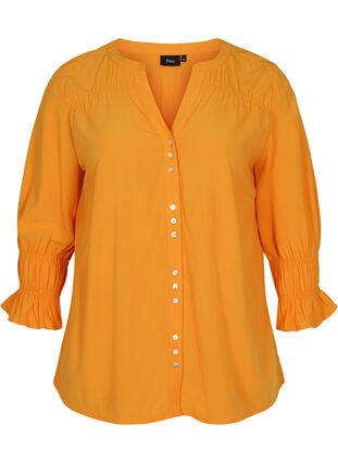 Zizzi Viscose blouse with button fastening and 3/4-length sleeves, Tangelo, Packshot image number 0