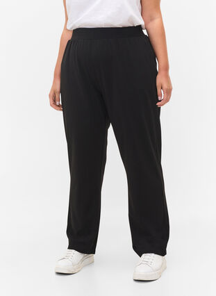 Zizzi Loose trousers with elasticated waist, Black, Model image number 2