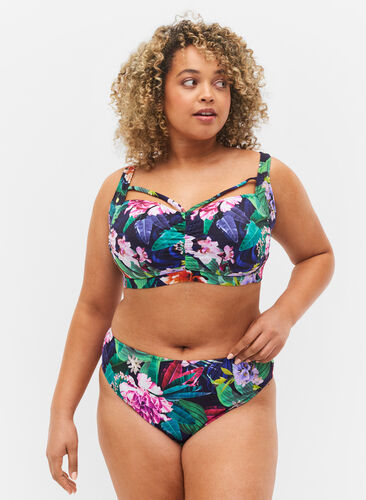 Zizzi Dól bikini z wysokim stanem, Flower Print, Model image number 0