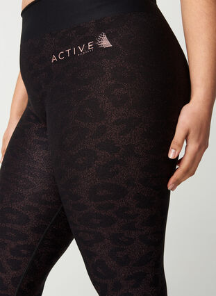 Zizzi Cropped sparkly sports leggings, Black w copper, Model image number 1