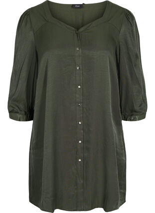 Zizzi 3/4-sleeved tunic with buttons, Deep Depths, Packshot image number 0