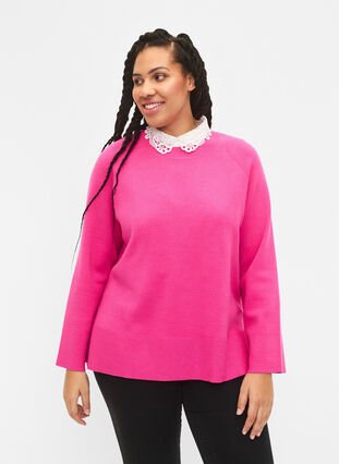 Zizzi Sweter z mieszanki wiskozy z rozcieciem z boku, Raspberry Rose, Model image number 0