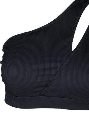 Zizzi One shoulder ribbed bikini top, Black, Packshot image number 2