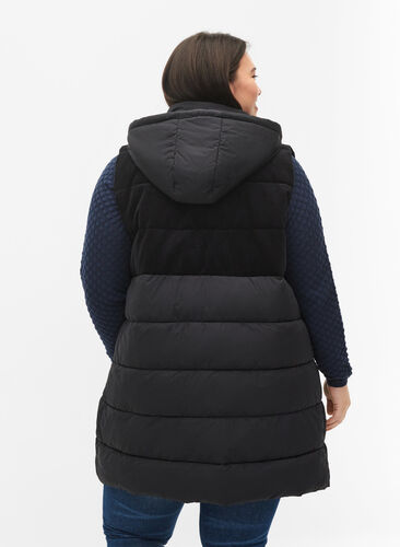 Zizzi Long vest with hood and zip, Black, Model image number 1