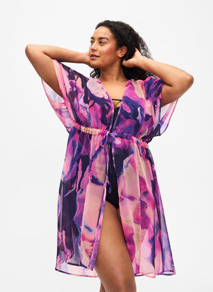 Zizzi Plazowe kimono z nadrukiem, Purple Swirl, Model image number 0