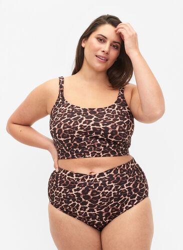 Zizzi Figi damskie od bikini z wysokim stanem i nadrukiem, Autentic Leopard, Model image number 0