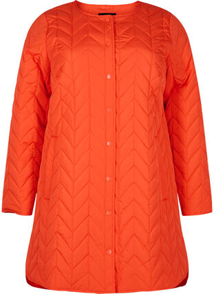 Zizzi Quilted jacket with buttons, Tangerine Tango, Packshot image number 0