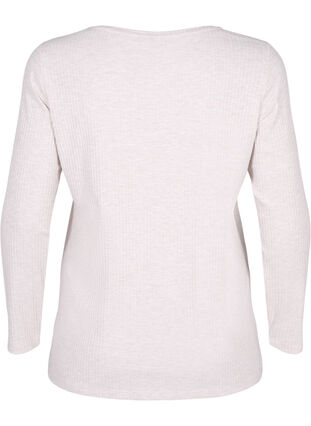 Zizzi Long-sleeved top in rib, Natural Mélange, Packshot image number 1