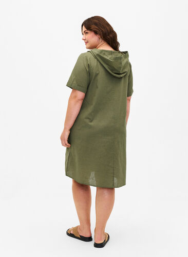 Zizzi Sukienka z kapturem z mieszanki bawelny i lnu, Deep Lichen Green, Model image number 1