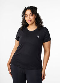 T-shirt treningowy o dopasowanym kroju z okraglym dekoltem, Black, Model
