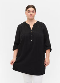 Tunic in cotton with embroidery anglaise, Black, Model