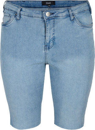 Zizzi Long cotton denim shorts, Blue denim, Packshot image number 0