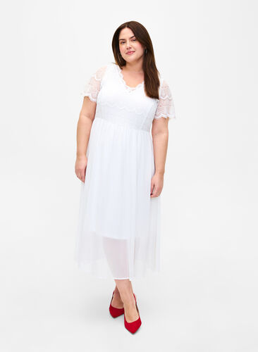 Zizzi Wieczorowa sukienka z koronka i talia w stylu empire, Bright White, Model image number 0