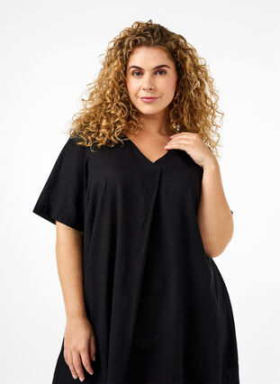 Zizzi Bawelniana sukienka typu kaftan z domieszka lnu, Black, Model image number 2