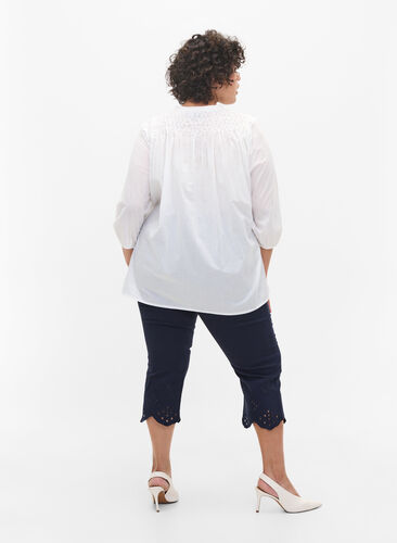 Zizzi Capris with broderie anglaise, Dark Blue, Model image number 0