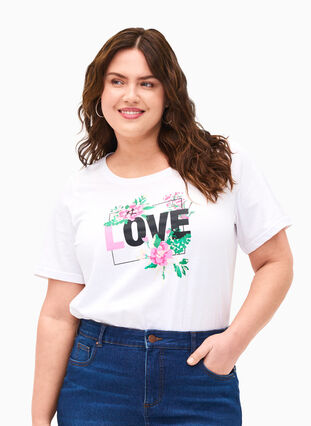 Zizzi FLASH – koszulka z motywem, Bright White Love, Model image number 0