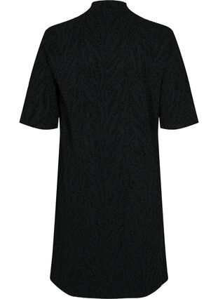 Zizzi Patterned dress with glitter and short sleeves, Black/Black Lurex, Packshot image number 1