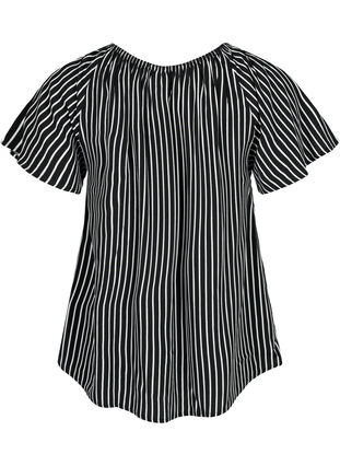 Zizzi Wiskozowa bluzka w paski z krótkimi rekawami, Black/ White Stripe, Packshot image number 1