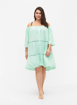 Zizzi Beach tunic with off-shoulder, Brook Green, Model image number 2