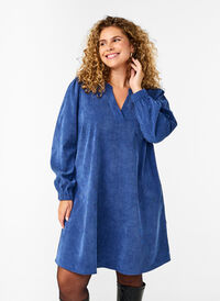 Krótka aksamitna sukienka z dlugimi rekawami, Sodalite Blue, Model