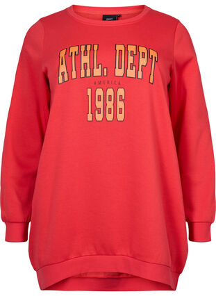 Zizzi Long sweatshirt with text print, Hisbiscus, Packshot image number 0