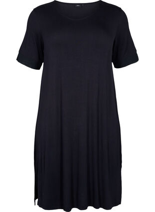 Zizzi Short-sleeved nightie in viscose, Black, Packshot image number 0