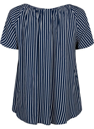 Zizzi Gladka wiskozowa bluzka z krótkim rekawem, Navy B./White Stripe, Packshot image number 1