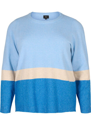 Zizzi Striped knitted jumper with round neckline, Skydiver Comb, Packshot image number 0