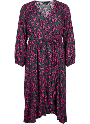 Zizzi Printed viscose midi dress with wrap effect, Deep Forest AOP, Packshot image number 0