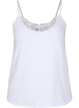 Zizzi Cotton night top with lace trim, Bright White, Packshot image number 0