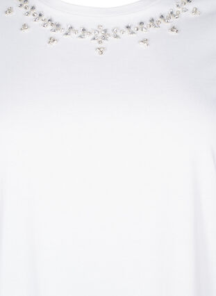 Zizzi T-shirt z okraglym dekoltem i dzetami, Bright White, Packshot image number 2