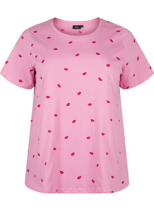 Zizzi T-shirt z bawelny organicznej z wyszywanymi ustami, Rose Bl. Lips Emb. , Packshot image number 0