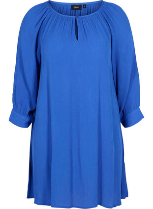 Zizzi Viscose tunic with 3/4 sleeves, Dazzling Blue, Packshot image number 0