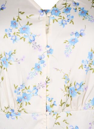 Zizzi Satynowa bluzka w kwiaty z bufiastymi rekawami, Off White Blue Fl., Packshot image number 2