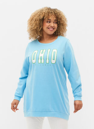 Zizzi Long sweatshirt with text print, Baltic Sea, Model image number 0