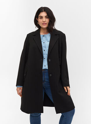 Zizzi Classic coat with button fastening, Black, Model image number 0