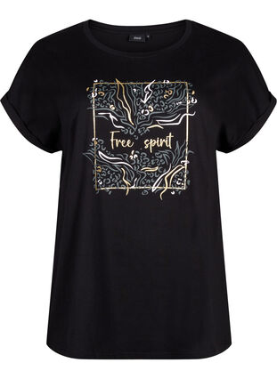 Zizzi T-shirt z organicznej bawelny ze zlotym nadrukiem, Black W. Free, Packshot image number 0