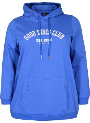 Zizzi Sweatshirt with text print and hood, Dazzling Blue, Packshot image number 0