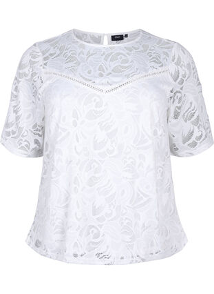 Zizzi Koronkowa bluzka z krótkimi rekawami, Bright White, Packshot image number 0