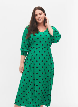 Zizzi Polka dot viscose midi dress, Jolly Green Dot AOP, Model image number 2