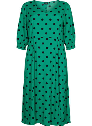 Zizzi Polka dot viscose midi dress, Jolly Green Dot AOP, Packshot image number 0